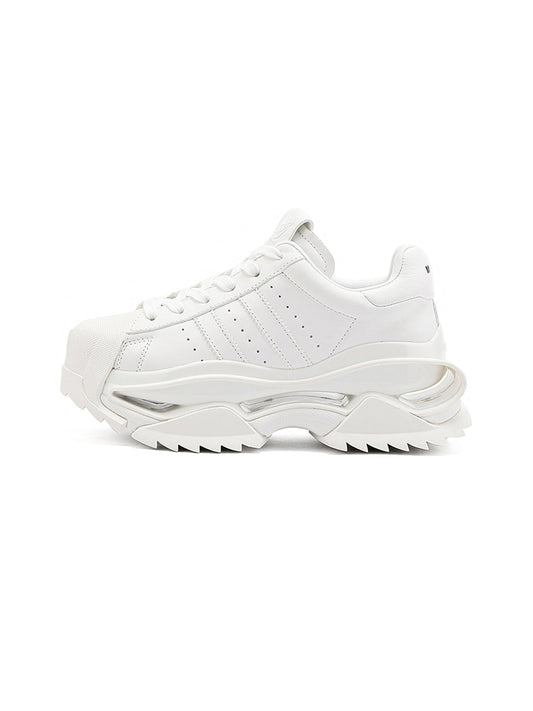 White Cutout-Sole Platform Sneakers