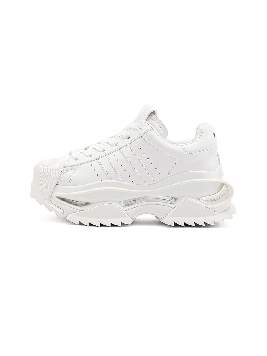 White Cutout-Sole Platform Sneakers
