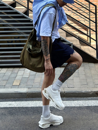 White Cutout-Sole Platform Sneakers