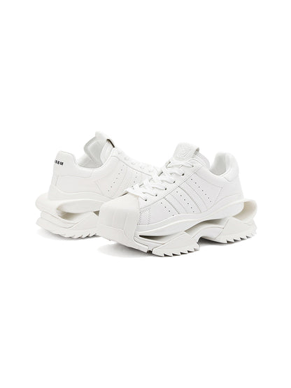 White Cutout-Sole Platform Sneakers