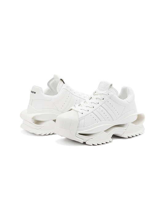 White Cutout-Sole Platform Sneakers