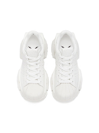 White Cutout-Sole Platform Sneakers