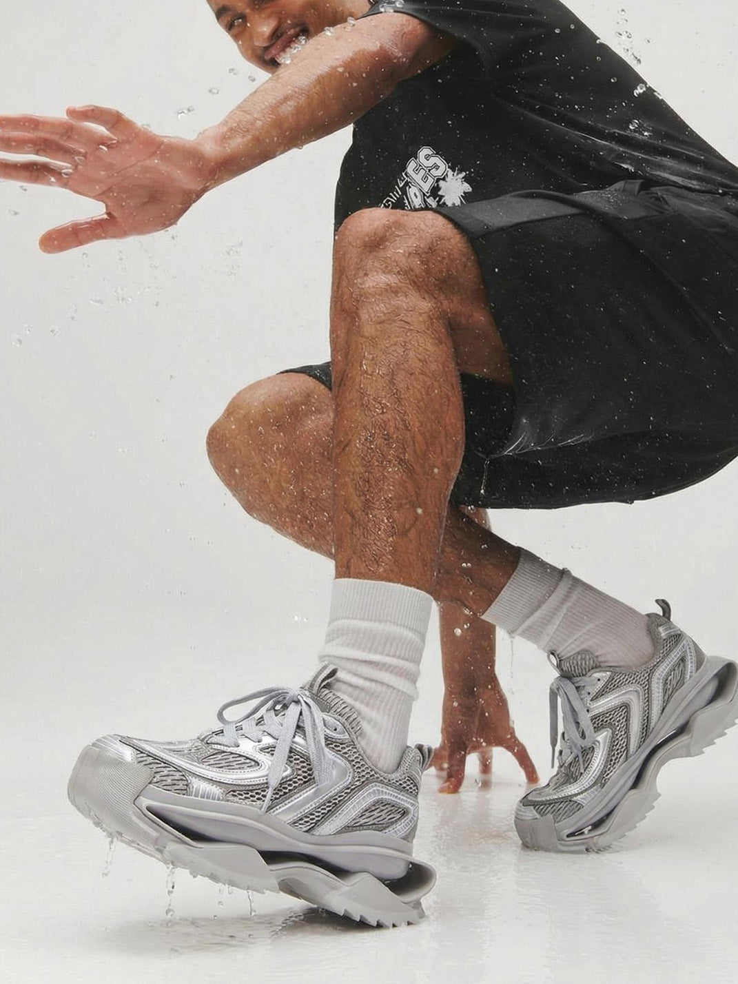 Silver Mesh Sculpted-Sole Runner Sneakers