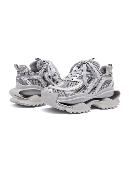 Silver Mesh Sculpted-Sole Runner Sneakers