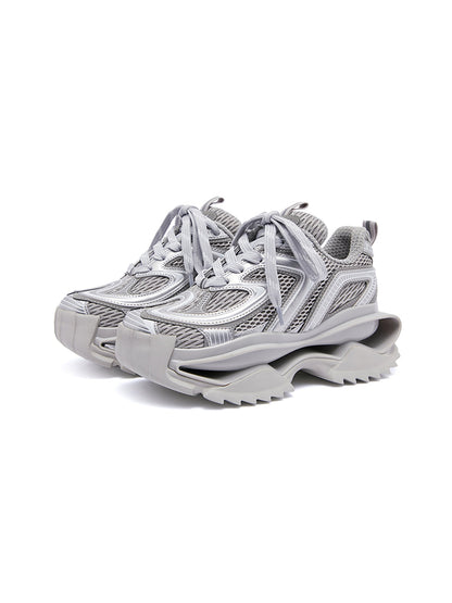 Silver Mesh Sculpted-Sole Runner Sneakers