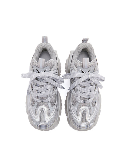 Silver Mesh Sculpted-Sole Runner Sneakers