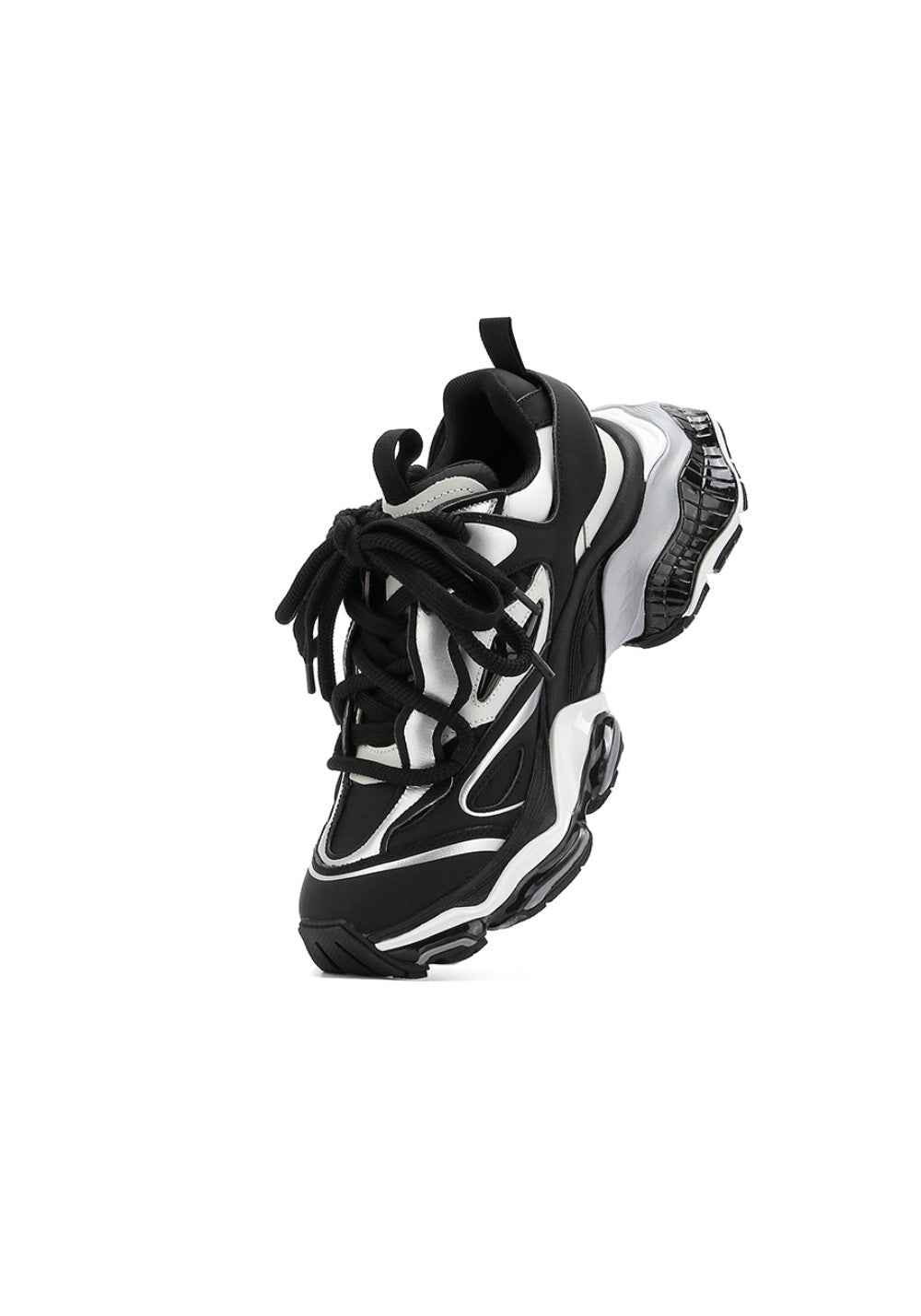 Black-Silver Air-Cushioned Runner Sneakers