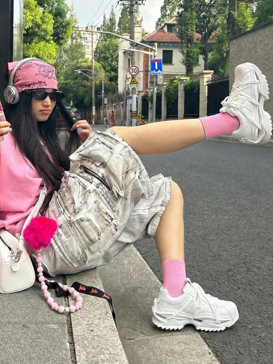 White Strapped Futuristic Runner Sneakers