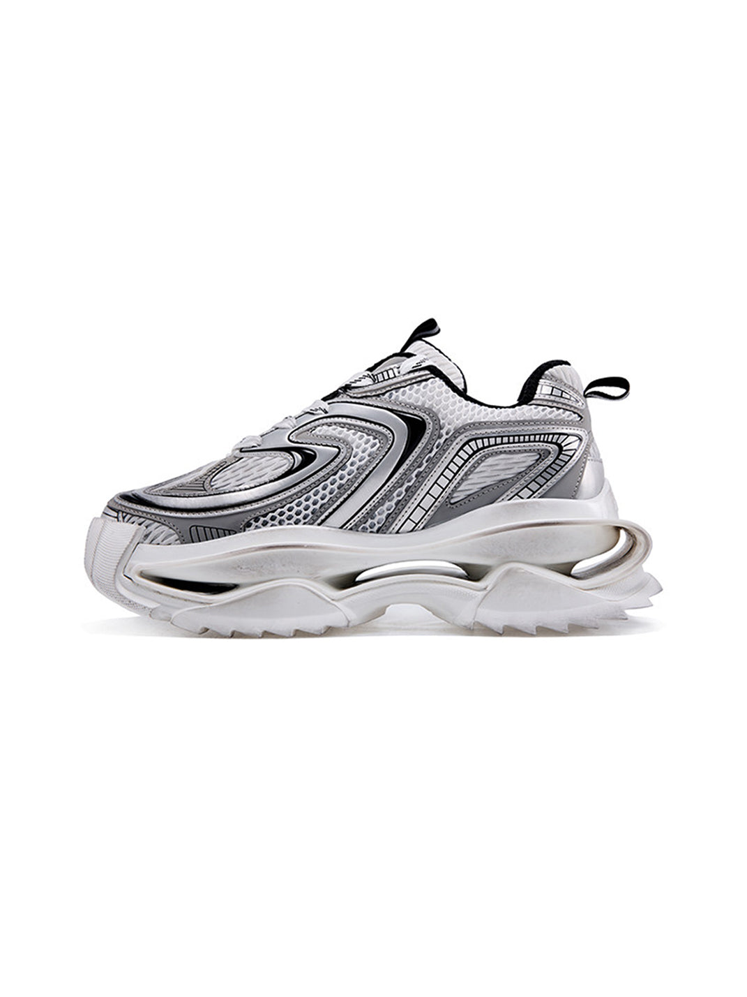 Distressed Silver Sculpted-Sole Dad Sneakers