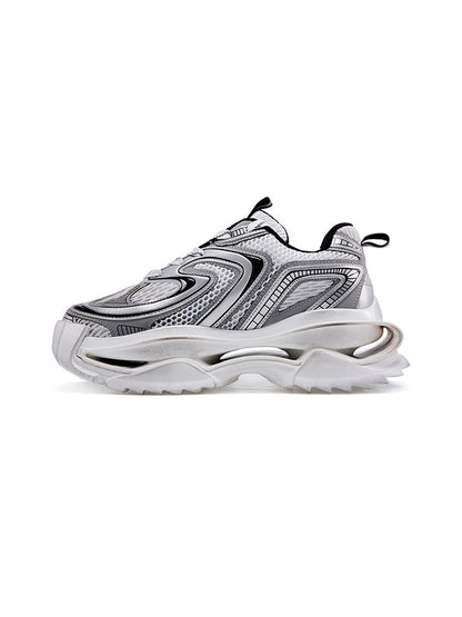 Distressed Silver Sculpted-Sole Dad Sneakers