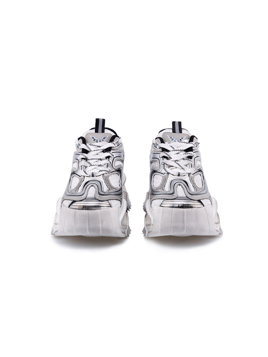 Distressed Silver Sculpted-Sole Dad Sneakers