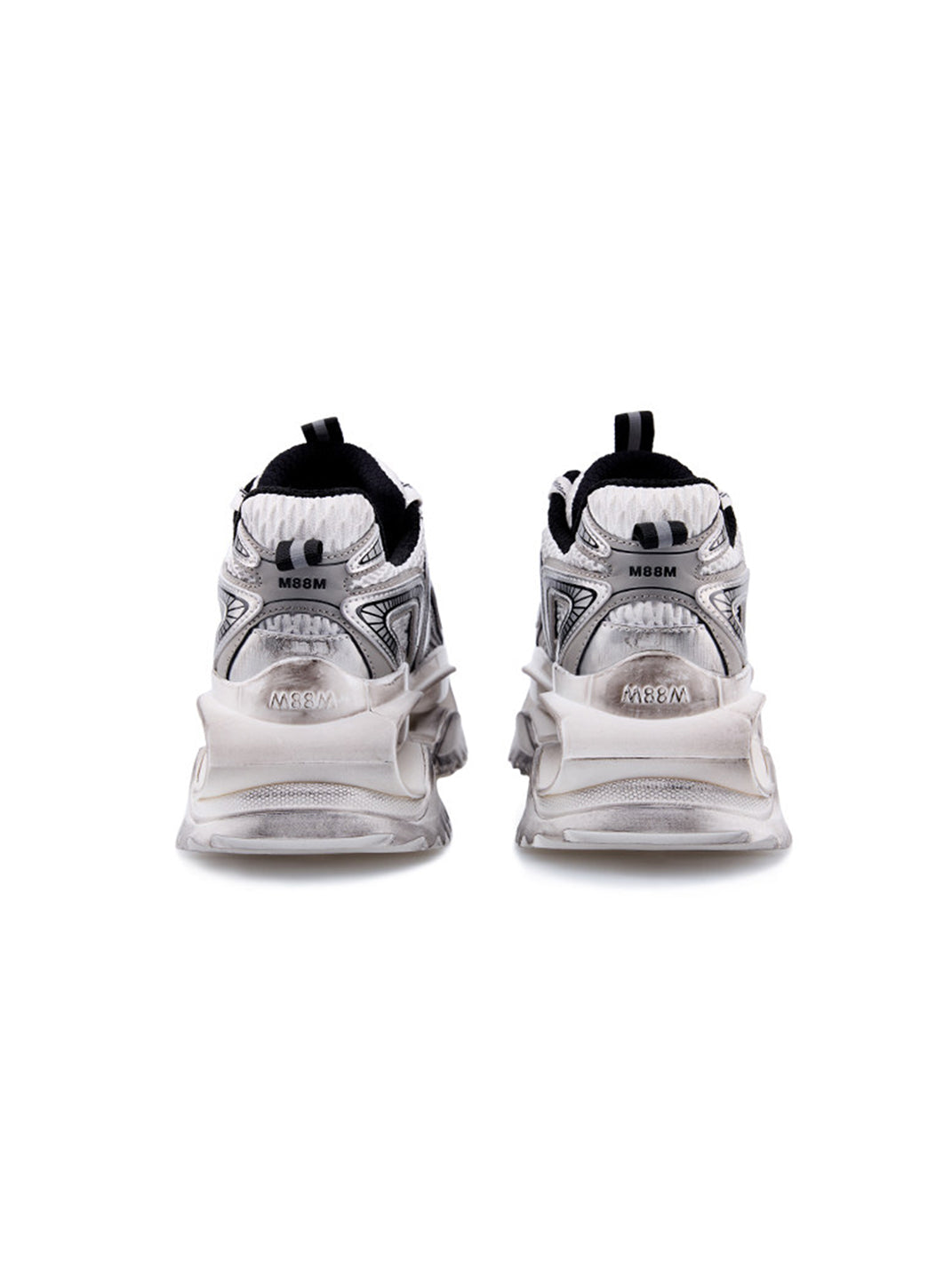 Distressed Silver Sculpted-Sole Dad Sneakers