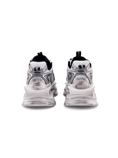 Distressed Silver Sculpted-Sole Dad Sneakers