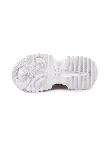 Distressed Silver Sculpted-Sole Dad Sneakers