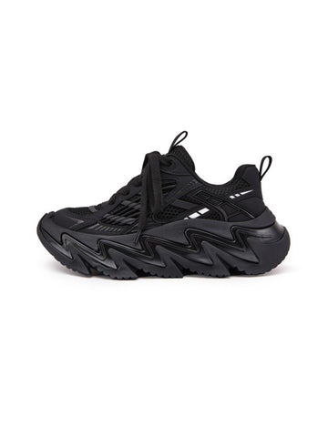 Black Zigzag-Sole Chunky Runner Sneakers