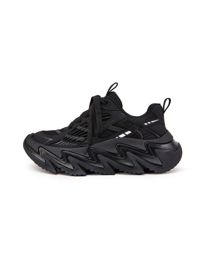 Black Zigzag-Sole Chunky Runner Sneakers