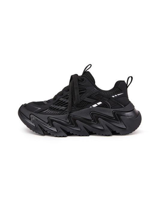 Black Zigzag-Sole Chunky Runner Sneakers