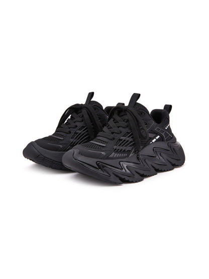 Black Zigzag-Sole Chunky Runner Sneakers