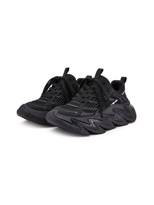 Black Zigzag-Sole Chunky Runner Sneakers