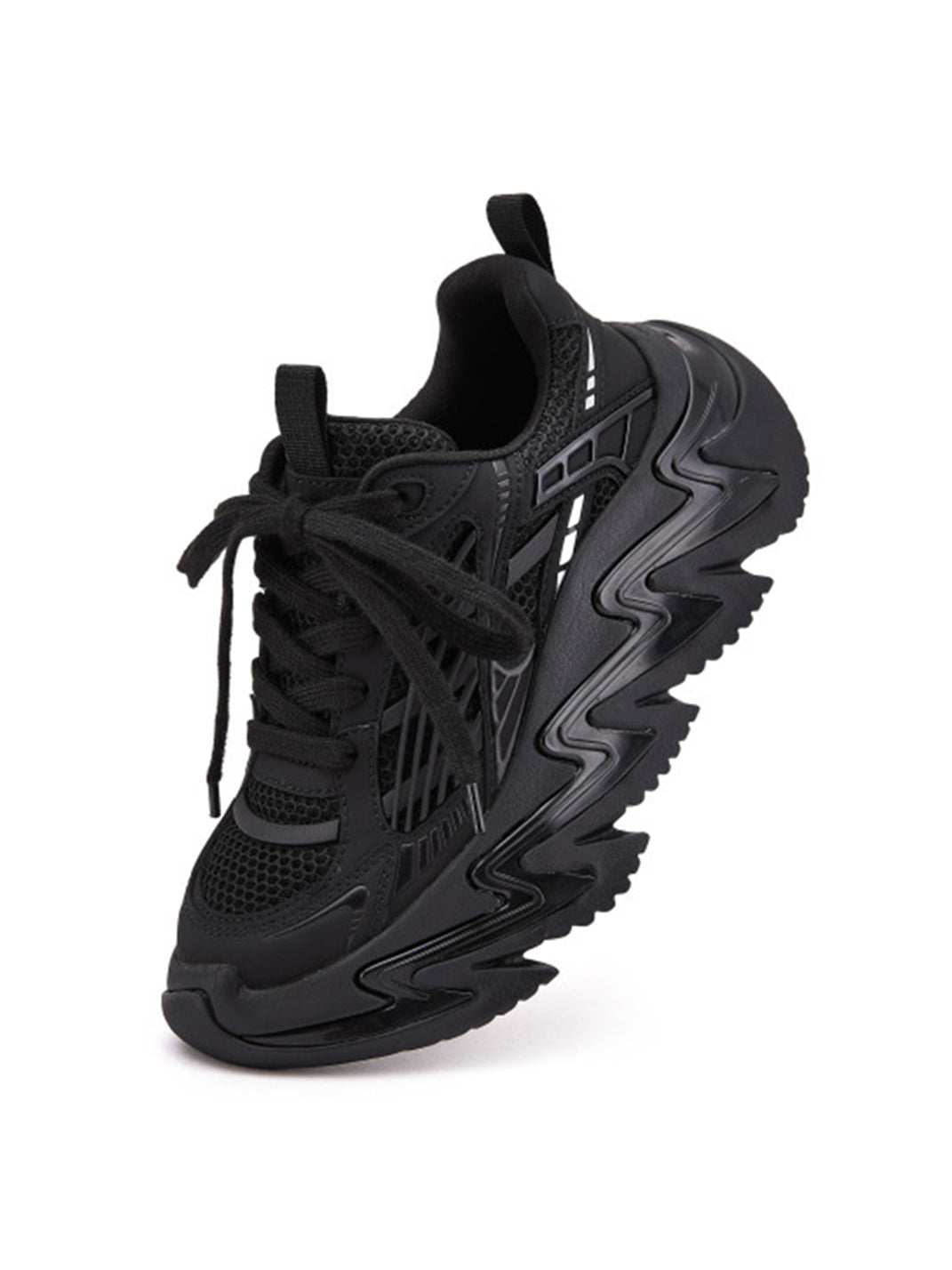 Black Zigzag-Sole Chunky Runner Sneakers