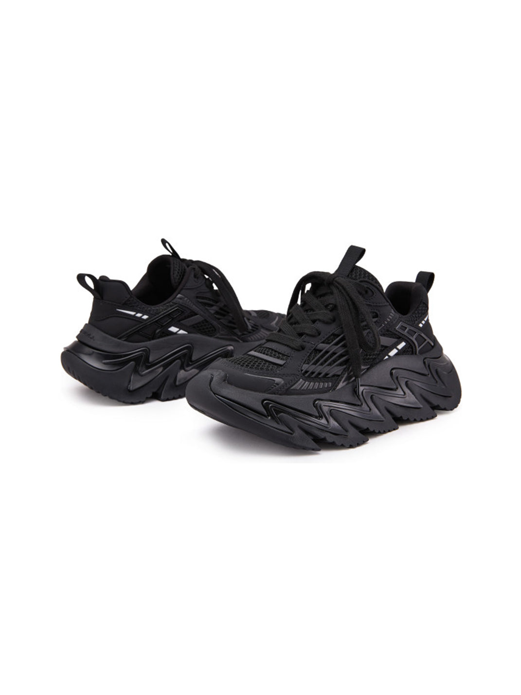 Black Zigzag-Sole Chunky Runner Sneakers
