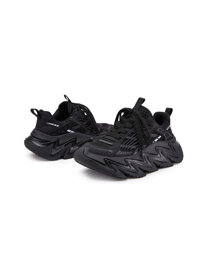 Black Zigzag-Sole Chunky Runner Sneakers