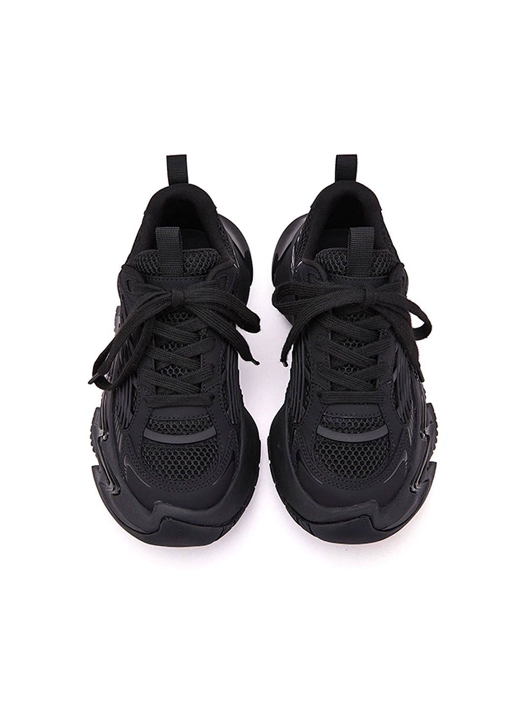 Black Zigzag-Sole Chunky Runner Sneakers