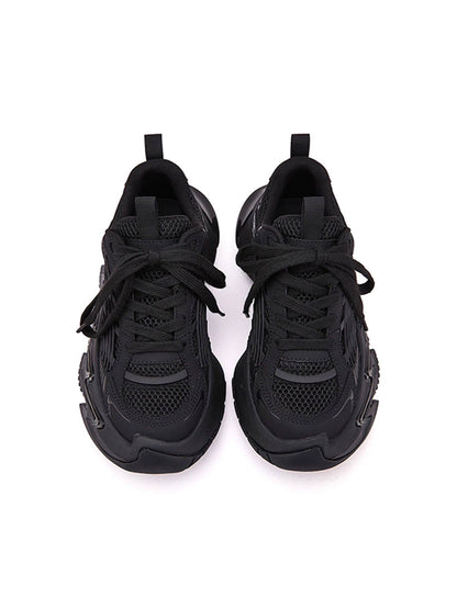 Black Zigzag-Sole Chunky Runner Sneakers