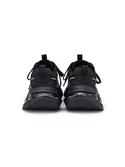 Black Zigzag-Sole Chunky Runner Sneakers