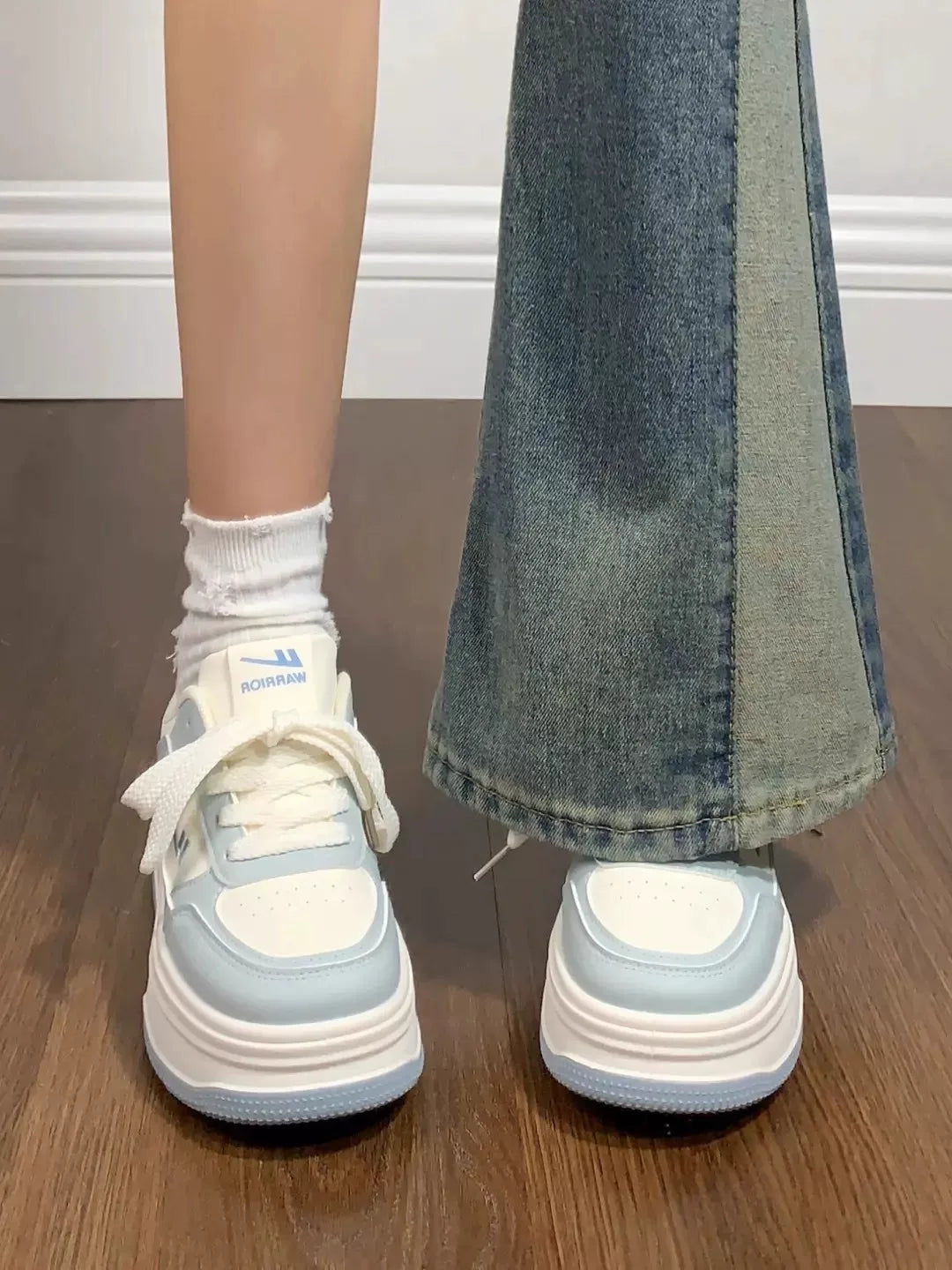Contrast-Sole Platform Sneakers
