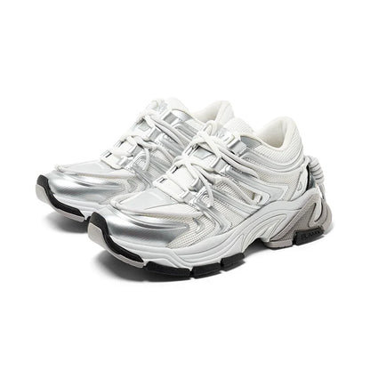 Silver Sculpted-Panel Chunky Runner Sneakers