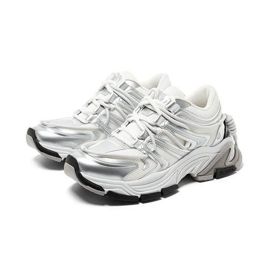 Silver Sculpted-Panel Chunky Runner Sneakers