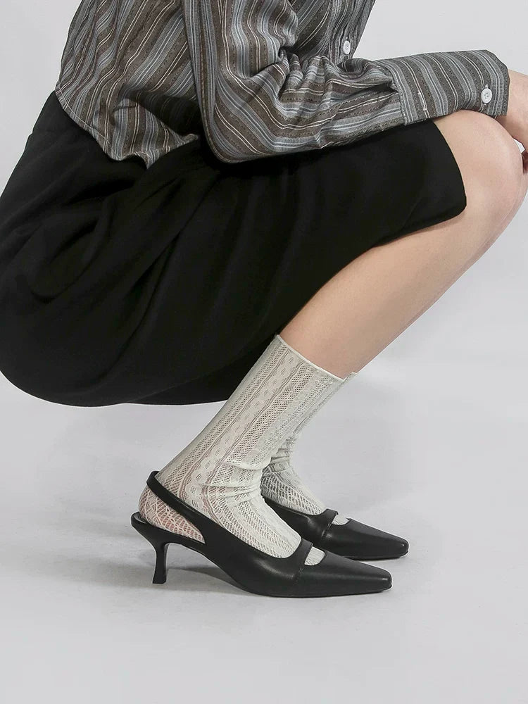 Square-Toe Strap Slingback Heels