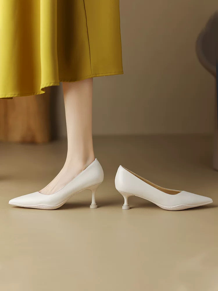 Soft-Leather Point-Toe Kitten Heels