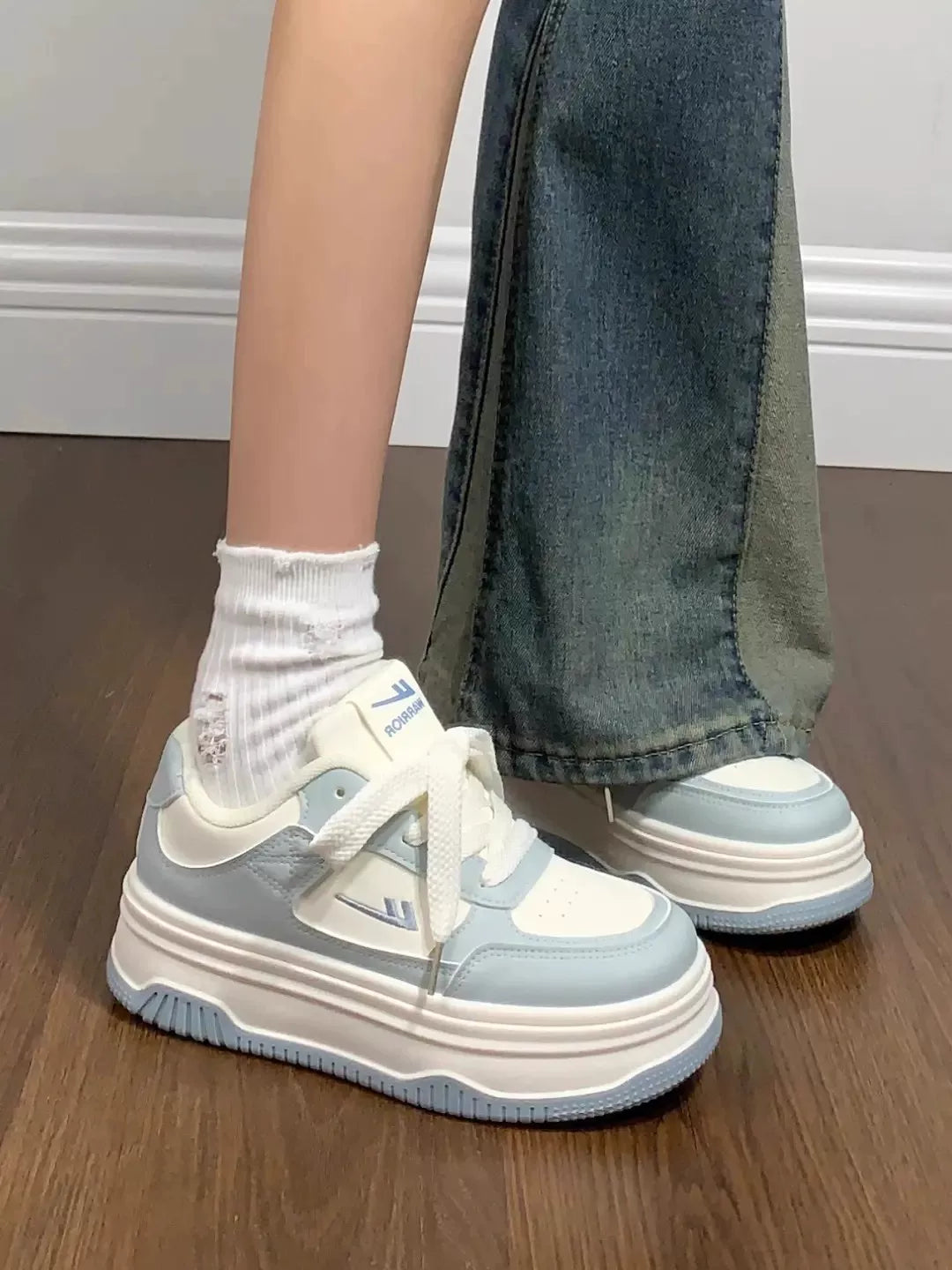 Contrast-Sole Platform Sneakers