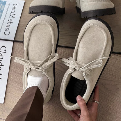 Square-Toe Suede Lace-Up Shoes