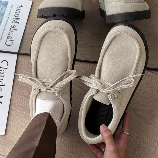 Square-Toe Suede Lace-Up Shoes