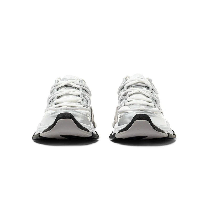 Silver Sculpted-Panel Chunky Runner Sneakers