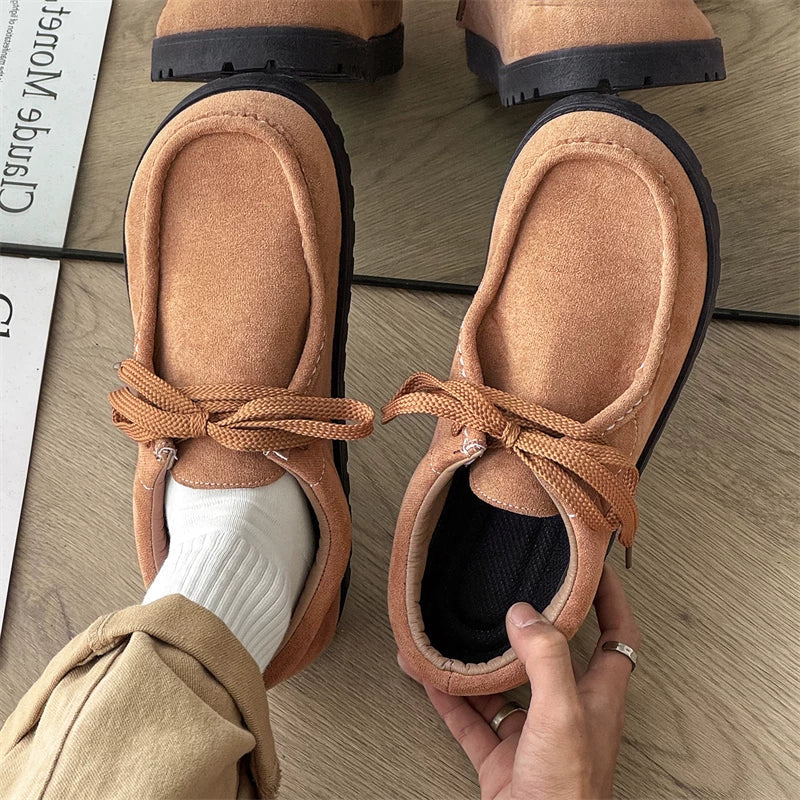 Square-Toe Suede Lace-Up Shoes