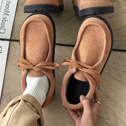 Square-Toe Suede Lace-Up Shoes