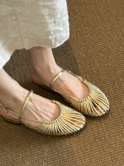 Woven Caged Mary Jane Sandals