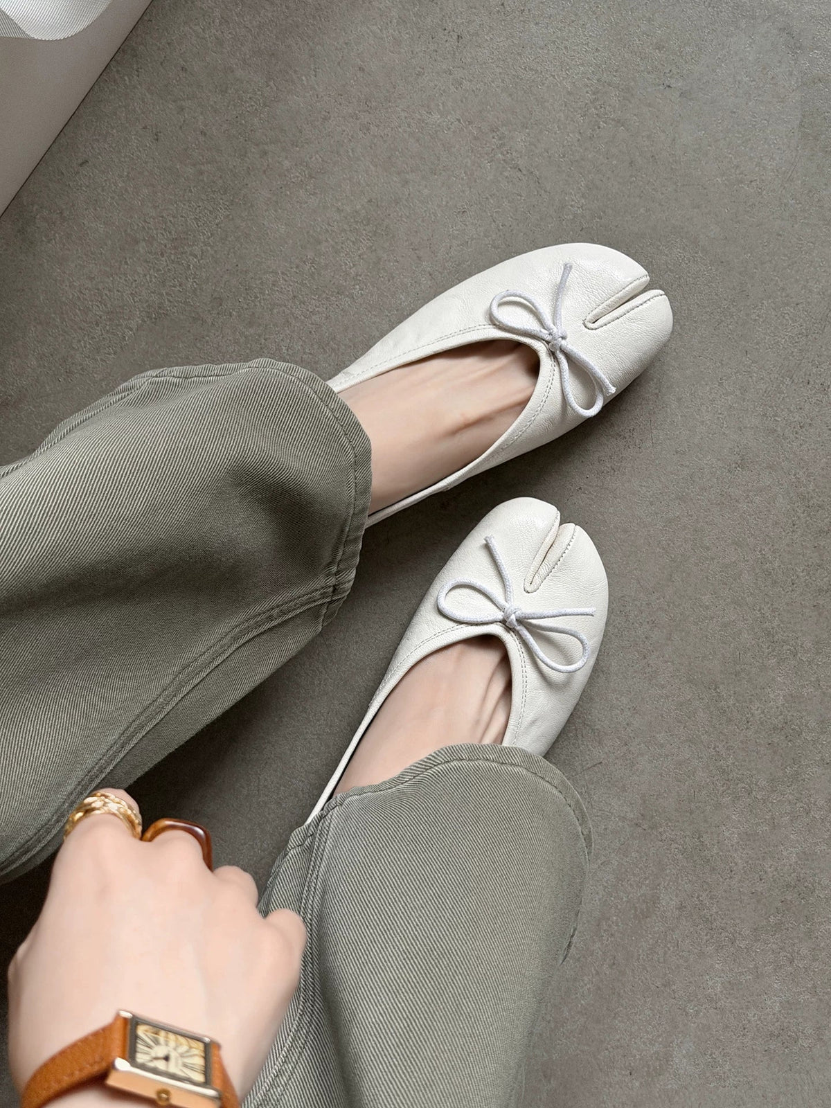 Split-Toe Leather Ballet Flats