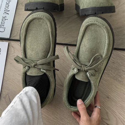 Square-Toe Suede Lace-Up Shoes