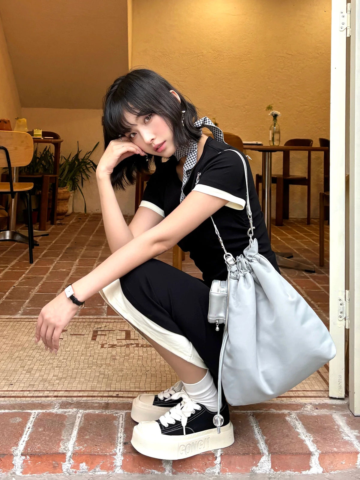 Square-Toe Platform Canvas Sneakers