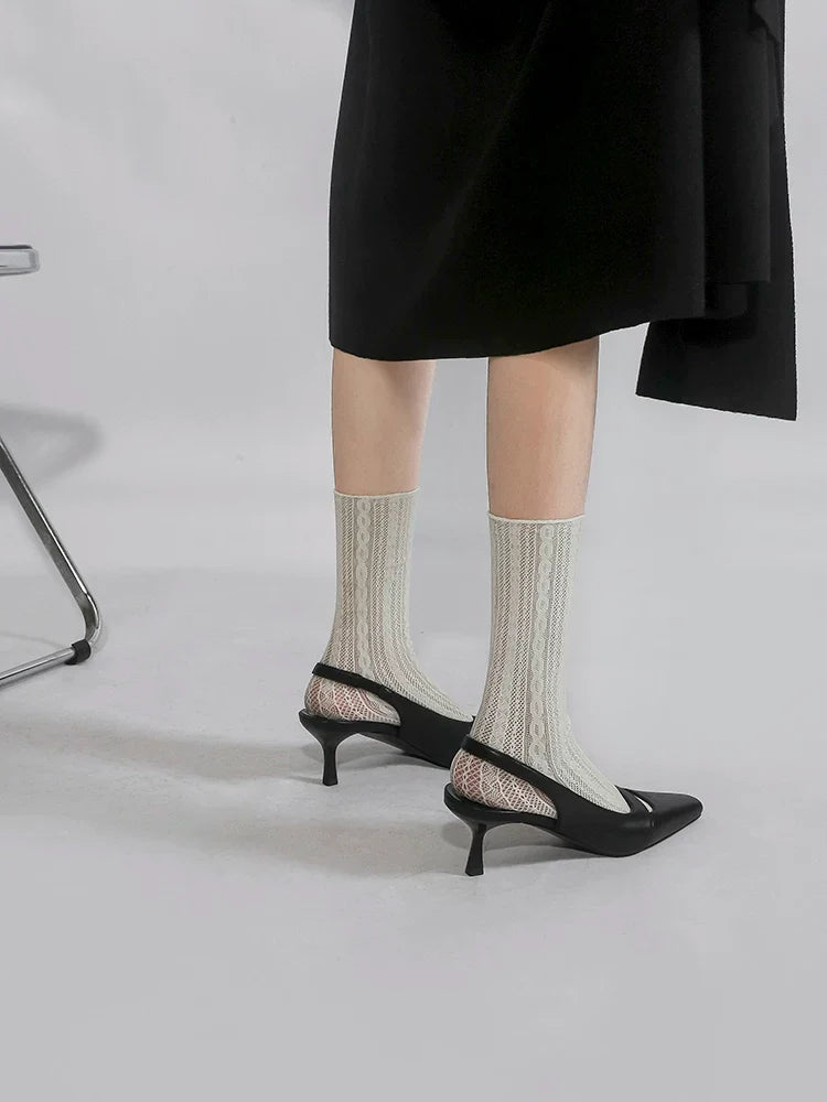 Square-Toe Strap Slingback Heels