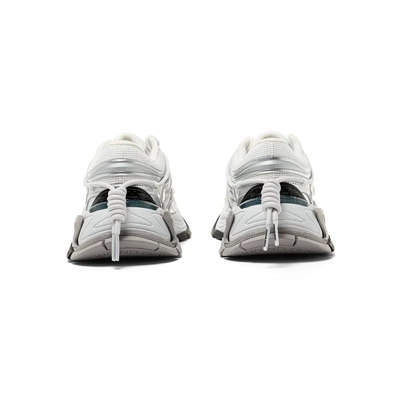 Silver Sculpted-Panel Chunky Runner Sneakers