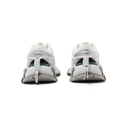 Silver Sculpted-Panel Chunky Runner Sneakers
