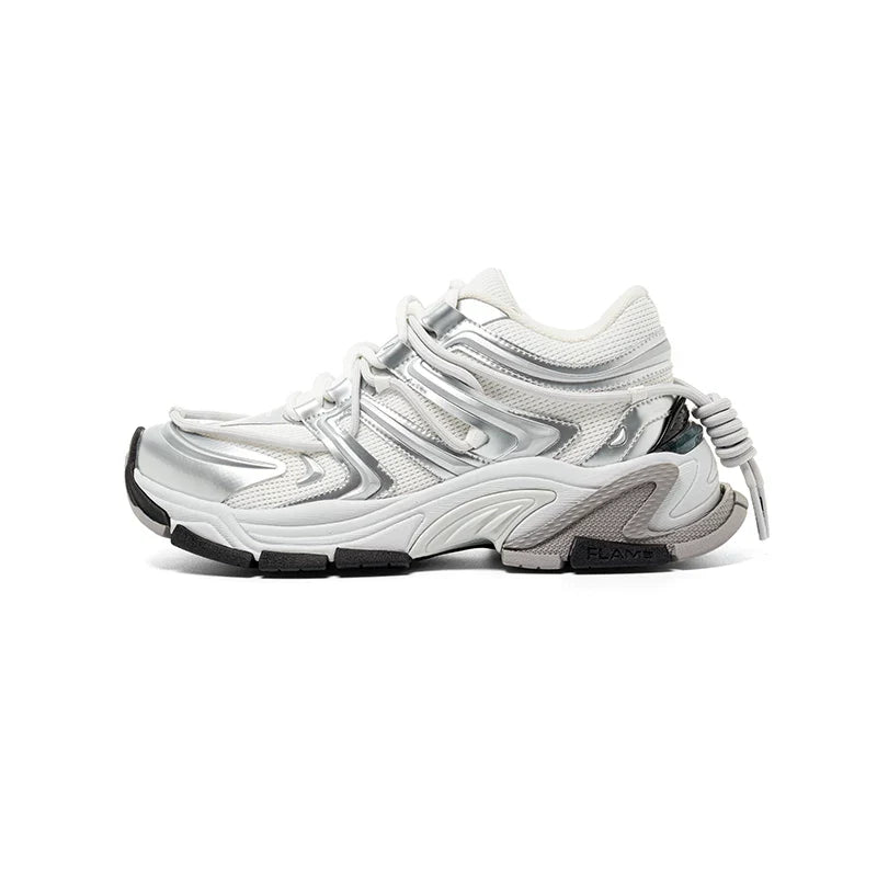 Silver Sculpted-Panel Chunky Runner Sneakers