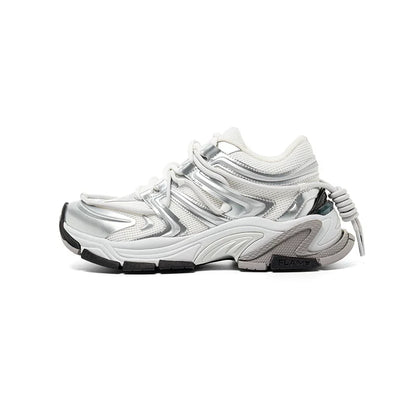 Silver Sculpted-Panel Chunky Runner Sneakers