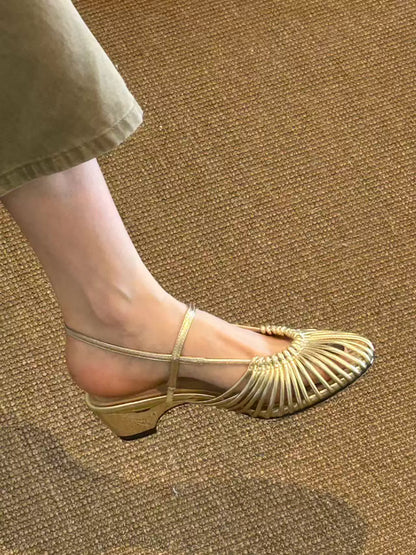 Woven Caged Mary Jane Sandals